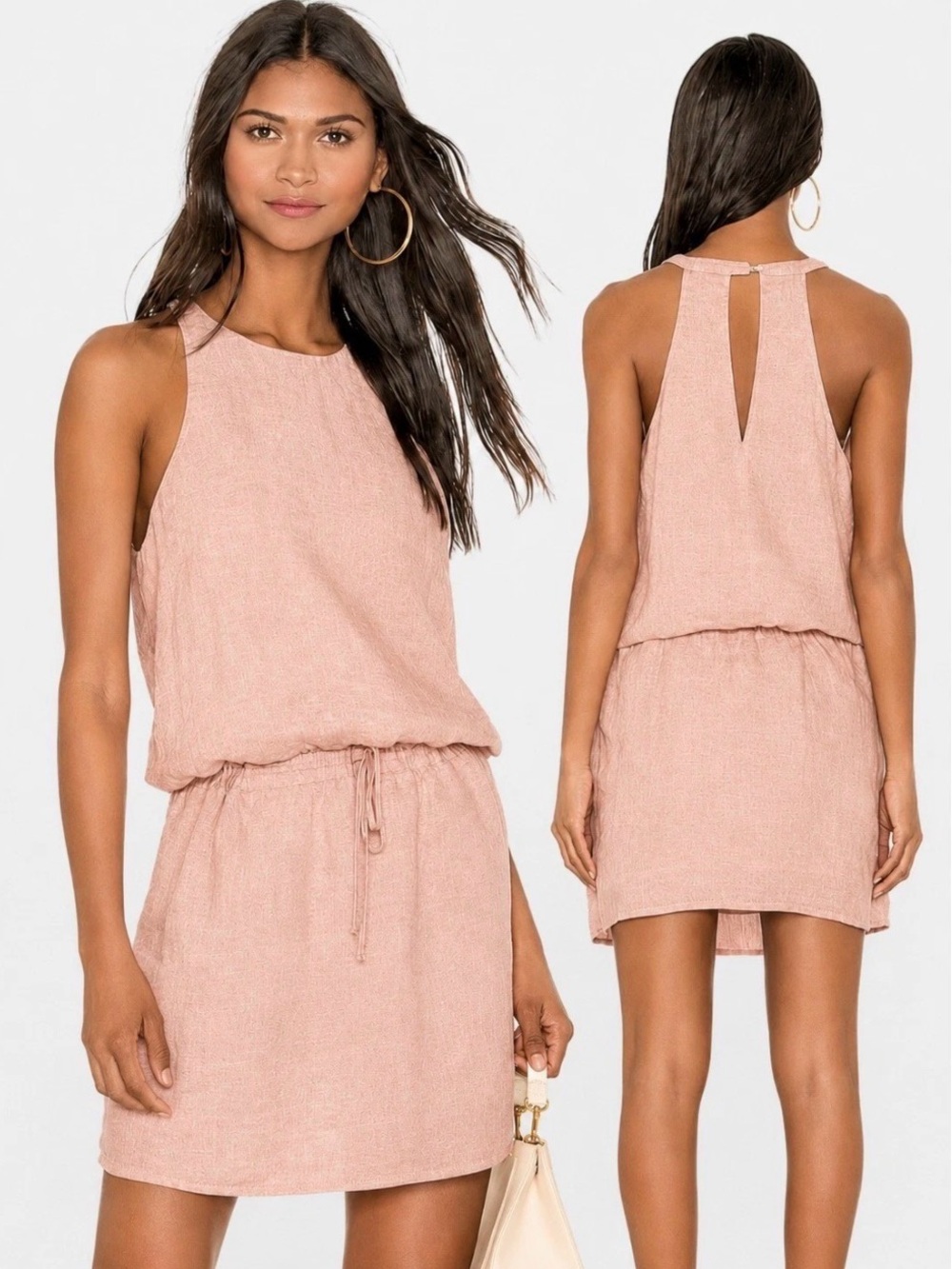 NWT Joie linen peachy pink Drawstring Mini Dress XS